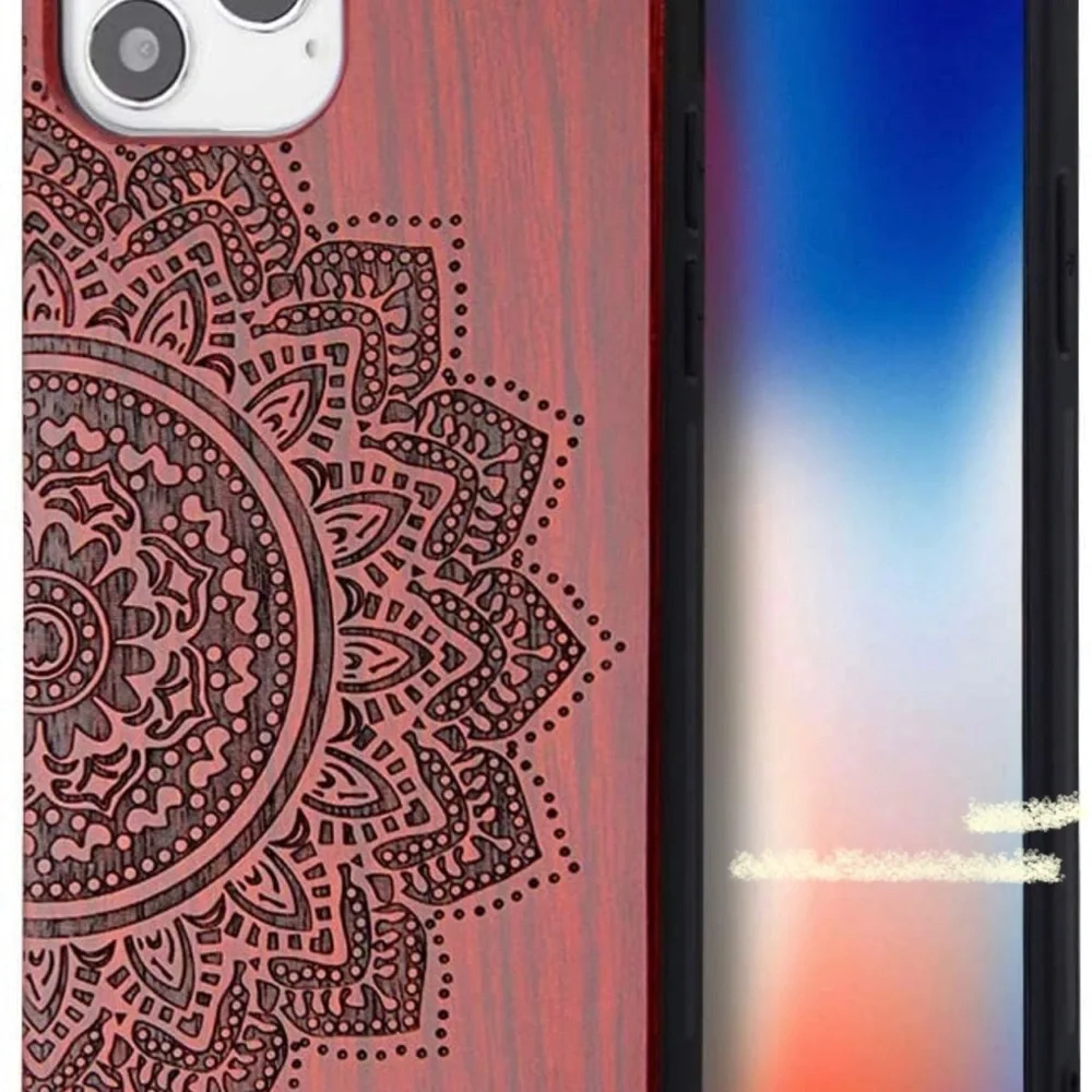 Wood Engraved Case Slim Protective Cover Bumper Case for Apple iPhone 12/12 Pro - Picture 8 of 11